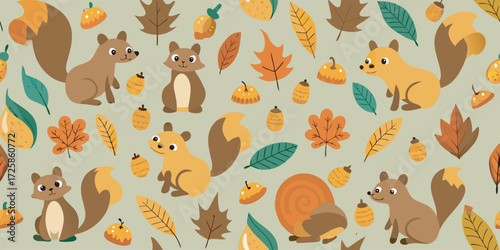 Vector seamless pattern with cute animal