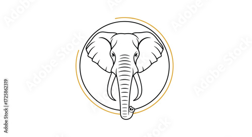 An illustrative drawing of an elephant's head enclosed in a circle with a subtle golden ring.