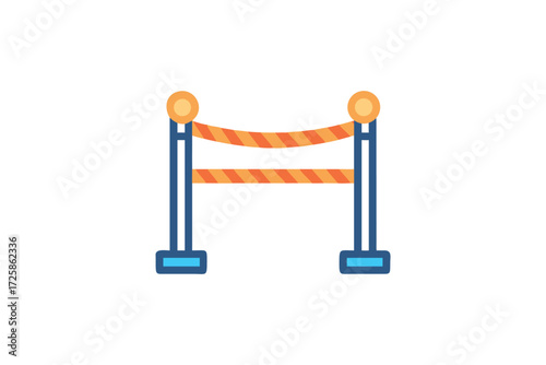 Stanchion barrier with orange rope and blue posts used for crowd control and event access