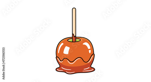A delicious caramel apple on a stick making a perfect treat.