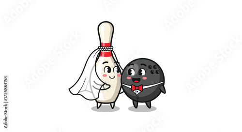 Cute bowling pin and bowling ball wedding.