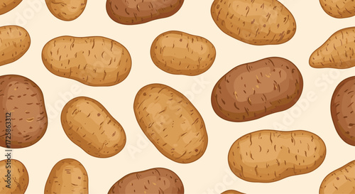 A delightful seamless pattern featuring a variety of potatoes.