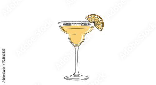 A delightful refreshing citrus margarita cocktail served in a festive glass garnished with a citrus wedge.