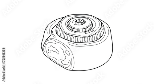 A close up drawing of a single cinnamon roll pastry.