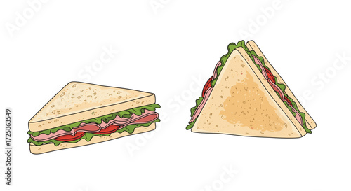 Two delicious sandwiches are depicted on a white background.