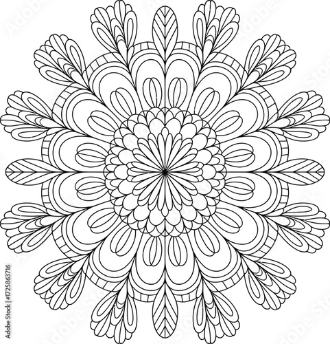 Intricate black and white floral mandala design detailed symmetrical artwork