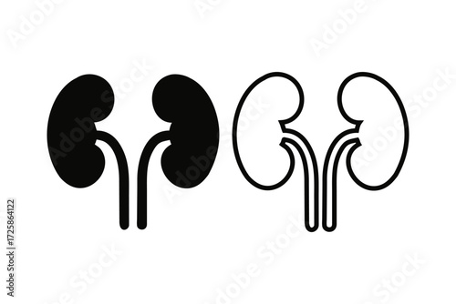 Simple black and white icons representing human kidneys side by side for medical and health related concepts
