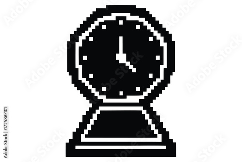 Pixelated black retro desk clock shows ten o'clock time clearly