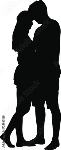 Silhouetted couple embracing in a tender and romantic moment together