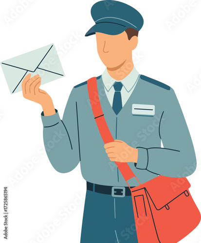Mail Carrier in Uniform with Bag Delivering a Letter Illustration