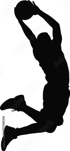 Silhouette of an athlete mid air during a dynamic basketball jump shot