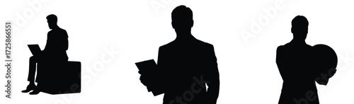 Silhouettes of diverse business professionals working collaborating and presenting in a modern corporate setting showcasing teamwork and innovation