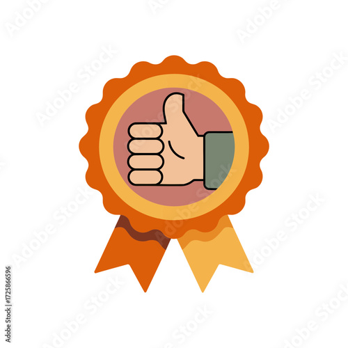 Quality Award Ribbon with Thumbs Up for Best Choice Approval