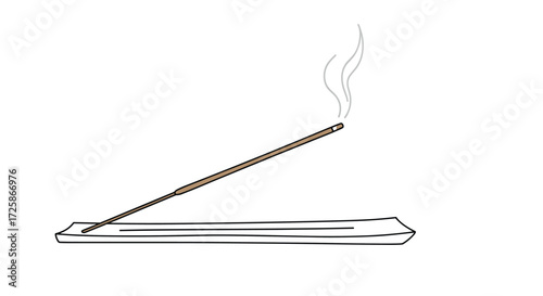 An illustration of an incense stick burning and producing smoke.