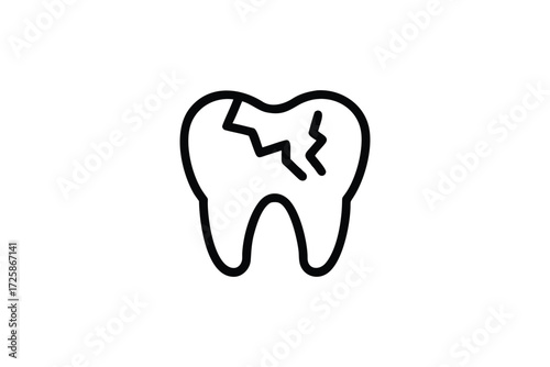 Simple line art illustration of a damaged tooth with cracks representing dental problems and oral health issues