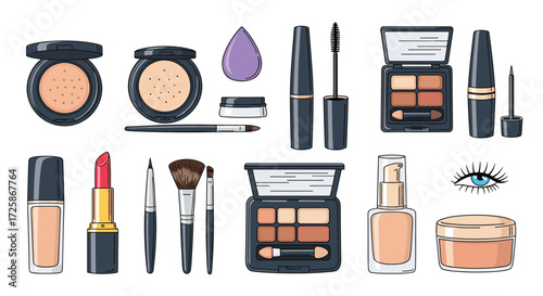 A delightful collection of pixel art makeup products and cosmetics essentials.