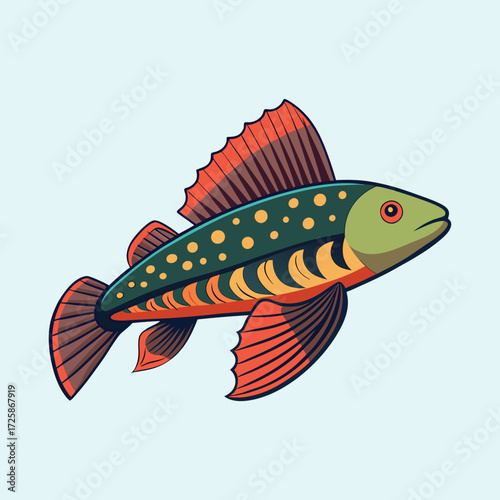 Cartoon fish with vibrant colors and distinctive fin and body patterns