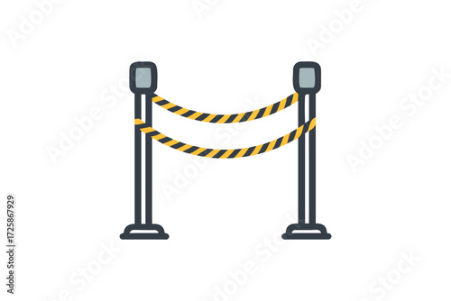 Two stanchions with yellow and black striped rope barrier creating a clear boundary line for events