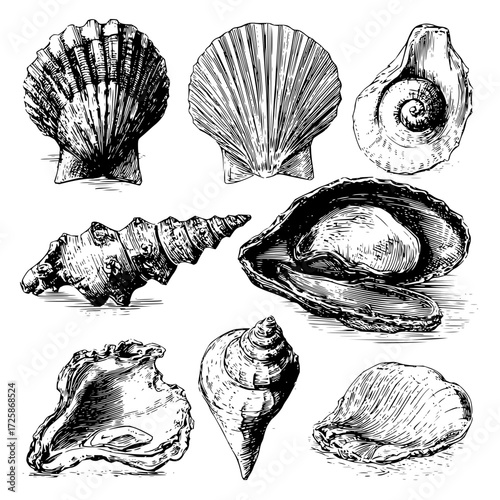 Seashells vector illustration collection of different types of sea shells for design and decoration art 100