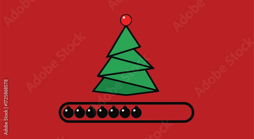 Stylized Christmas tree with a red ornament and a loading bar on a red background, symbolizing holiday anticipation or digital progress.