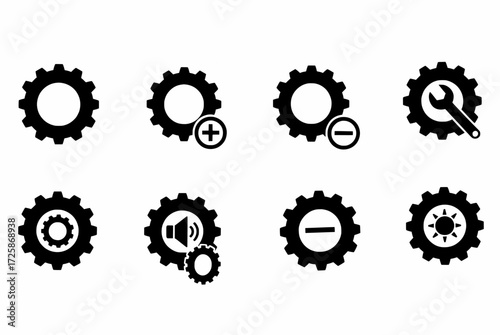 Collection of gear settings icons for web and app development. Perfect for design and user interface projects.