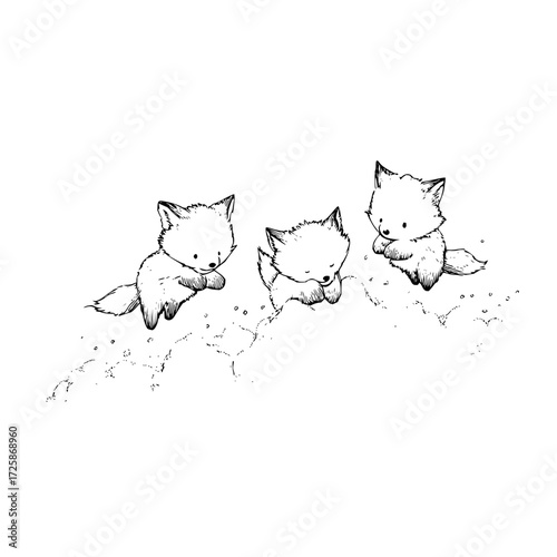Cute baby fox cubs line art drawing illustration vector design for animal lovers and wildlife enthusiasts alike