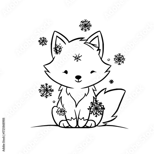 Cute winter fox with snowflakes coloring page for kids and adults christmas holiday season animal drawing art