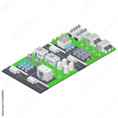 Hydrogen microgrid with wind turbine and solar cell isometric
