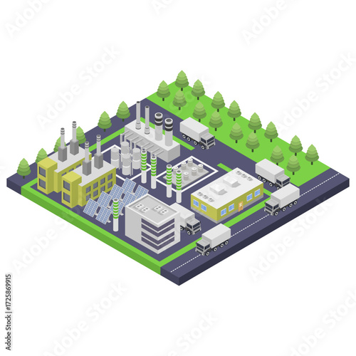 Green Waste Recycle Factory Building Isometric