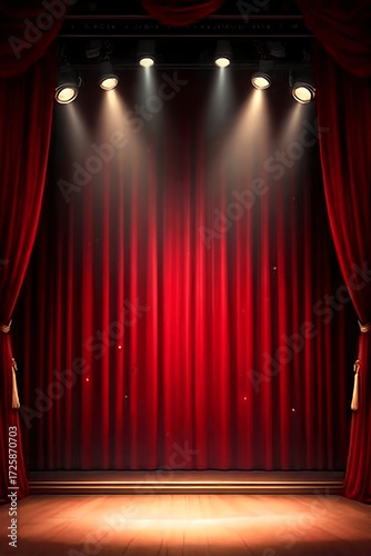 Majestic Red Stage Curtain with Spotlights