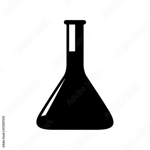 A simple black silhouette of an Erlenmeyer flask on a white background