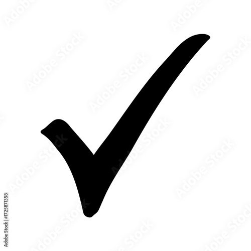 A bold black check mark conveys completion and signifies positive validation