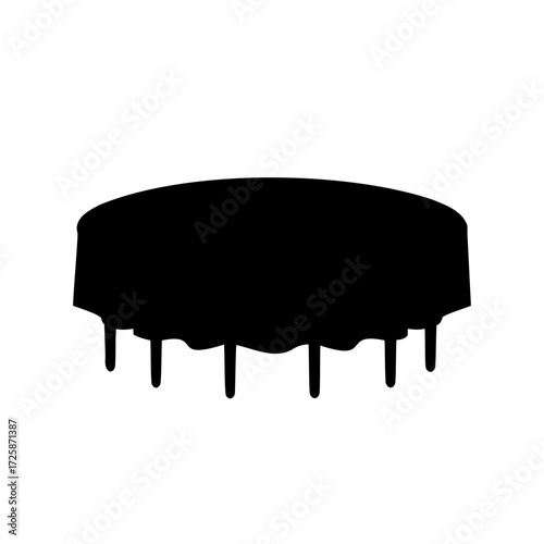 Black Silhouette of a Round Table with a Long Tablecloth Draping Down