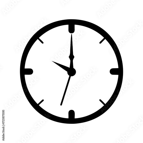 Minimalist black and white clock illustration showing ten past one o'clock