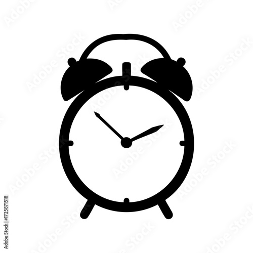 Simple black and white image of a vintage mechanical alarm clock