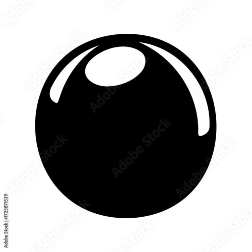 Shiny black sphere or ball with prominent white reflection on top