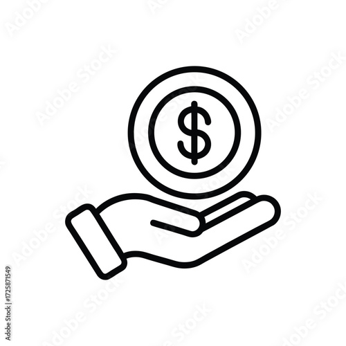 A clear and symbolic outline vector icon depicting a hand giving a dollar bill, representing donation, charity, and financial generosity.