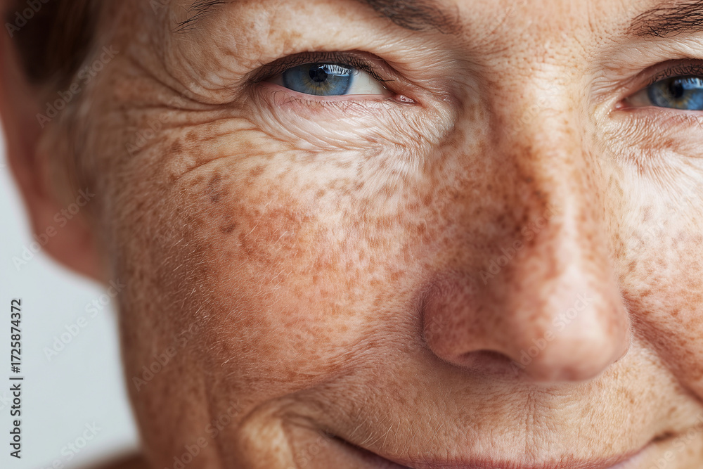 Fototapeta premium A woman with a smile on her face and blue eyes