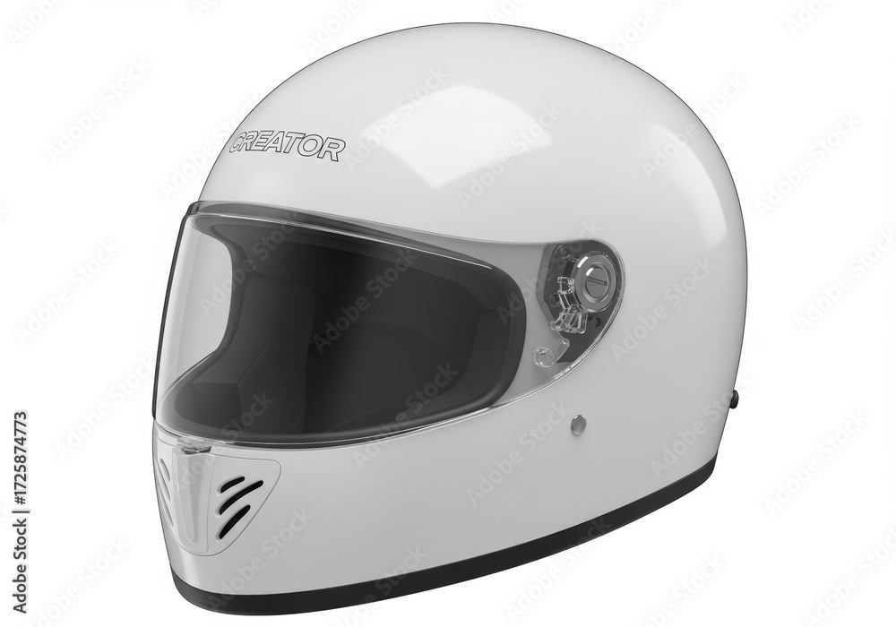 Fototapeta premium Elegant white race car helmet, design for safety and high speed pursuits
