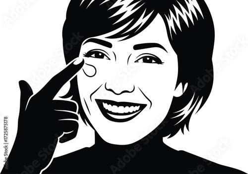 Woman applying facial cream, close-up illustration.