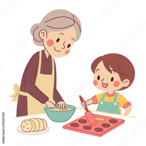Print Grandmother and grandchild baking cookies together