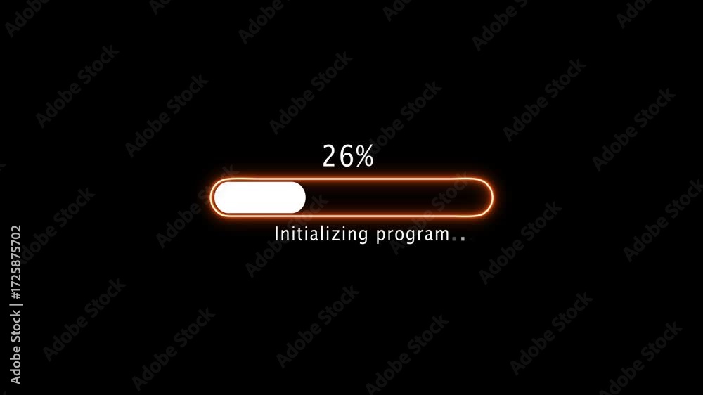 initializing program loading bar at 100 percent on a black background ...