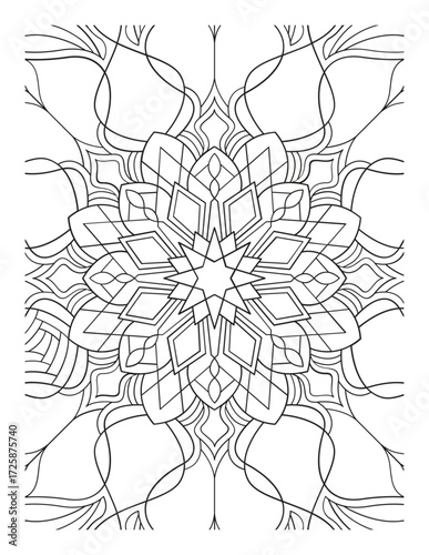 Mandala Coloring Page & Book for Adults and Kid. High resolution (300 DPI), Ready to print on standard 8.5x11-(A4) inch paper With (No Bleed), Black and White. Vector illustration