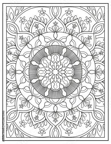 Bold and Easy Mandala Coloring Page & Book for Adults and Kid. High resolution (300 DPI), Ready to print on standard 8.5x11-(A4) inch paper With (No Bleed), Black and White. Vector illustration