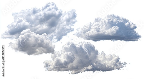 Four cumulus clouds against a white background