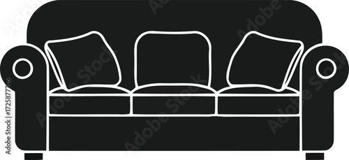 Black Sofa Silhouette with Pillows and Cushions on transparent background black sofa
