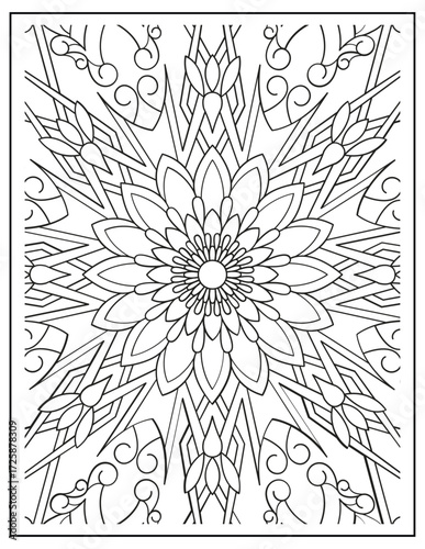 Bold and Easy Mandala Coloring Page & Book for Adults and Kid. High resolution (300 DPI), Ready to print on standard 8.5x11-(A4) inch paper With (No Bleed), Black and White. Vector illustration