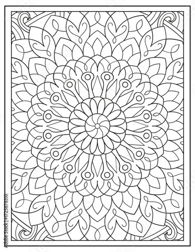 Bold and Easy Mandala Coloring Page & Book for Adults and Kid. High resolution (300 DPI), Ready to print on standard 8.5x11-(A4) inch paper With (No Bleed), Black and White. Vector illustration