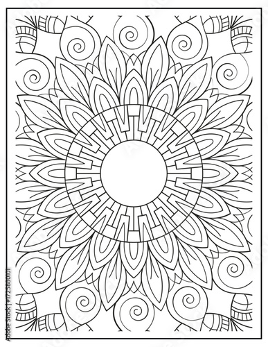Bold and Easy Mandala Coloring Page & Book for Adults and Kid. High resolution (300 DPI), Ready to print on standard 8.5x11-(A4) inch paper With (No Bleed), Black and White. Vector illustration