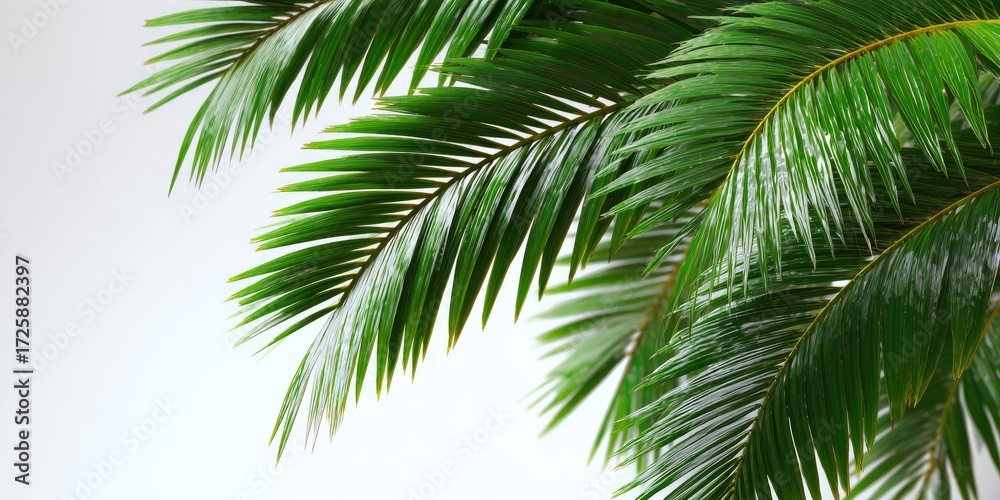 Fototapeta premium Lush green palm fronds against a white background